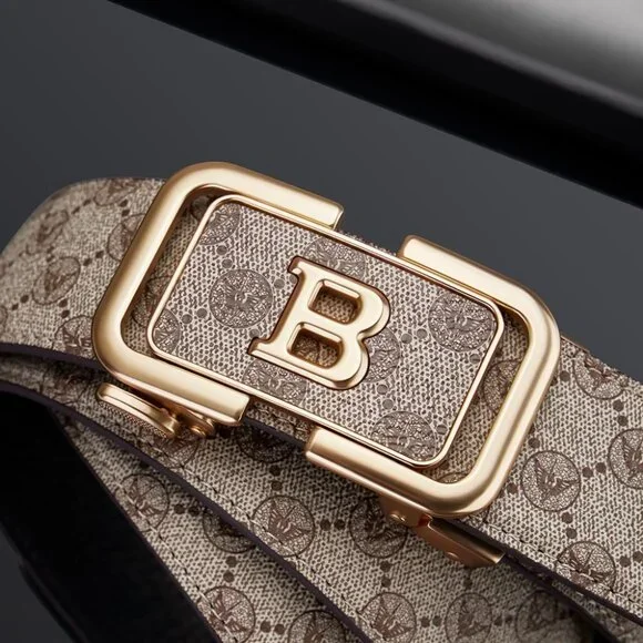 Letter B Belt for Men, Stylish Leather Ratchet Belts for Dress Casual Pants